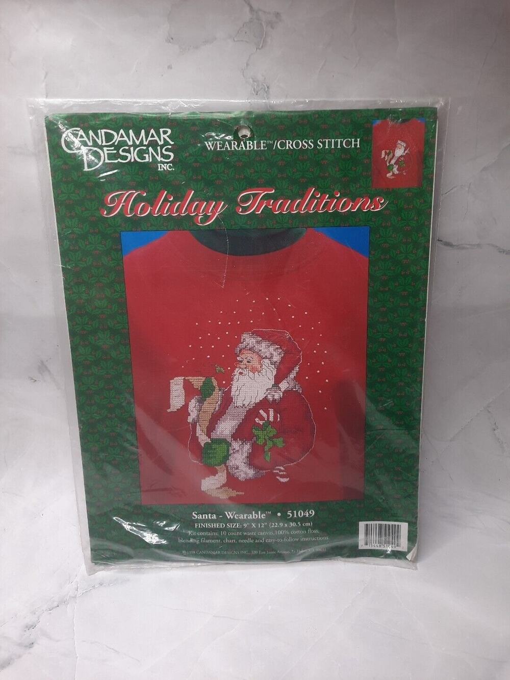 Vintage Candamar Holiday Traditions Wearable Cross Stitch Kit Santa 51049